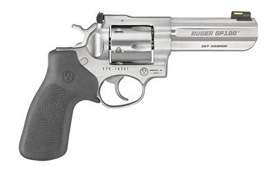 Ruger GP100 Match Champion .357 Magnum stainless revolver with Hogue rubber grip, right side