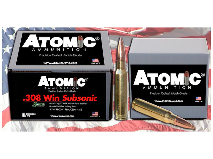 Atomic Ammunition Match Subsonic 308 Winchester Ammo 175 Grain Sierra MatchKing Jacketed Hollow Point Box of 100 Direct